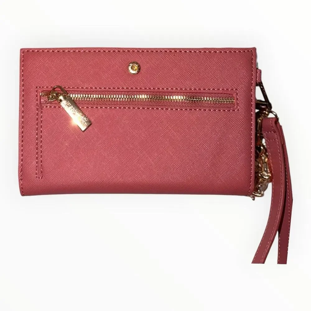 Anne Klein Pink Wallet Wristlet Bifold Phone Pocket Charm Zip Pocket NWT AKW1688